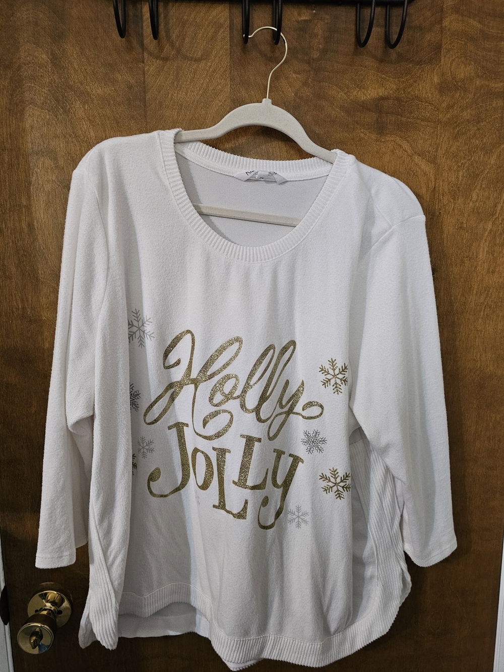 Holly Jolly Gold Script Long-Sleeve Tee - White